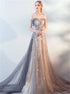A Line Gray Tulle Appliques Lace Up Prom Dress LBQ2992